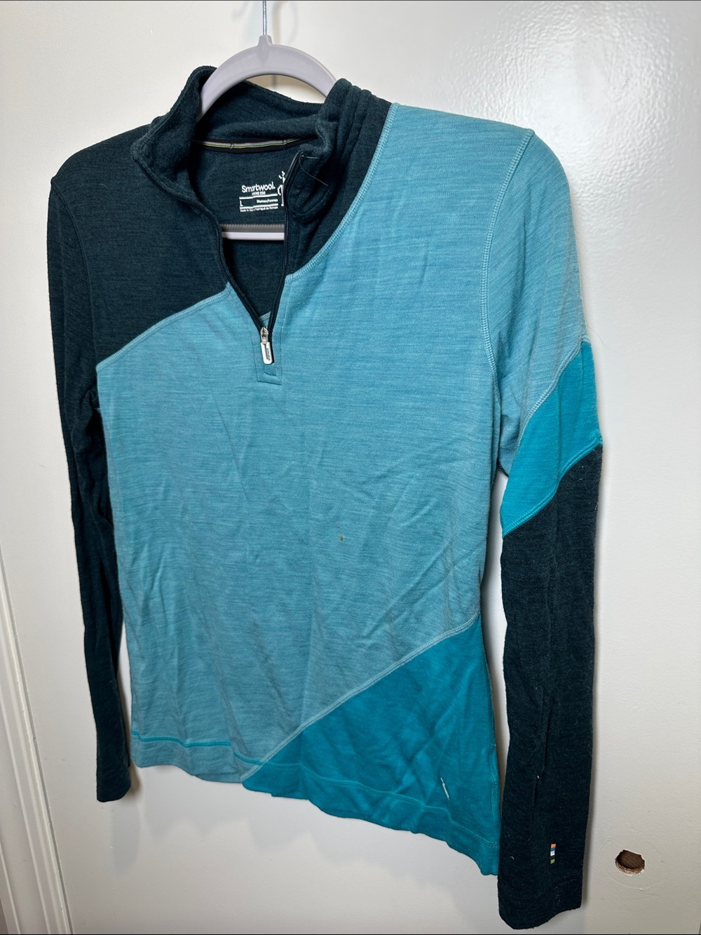 Smartwool Women's Teal and Dark Charcoal Merino Colorblock 1/4 Zip Pullover (53)
